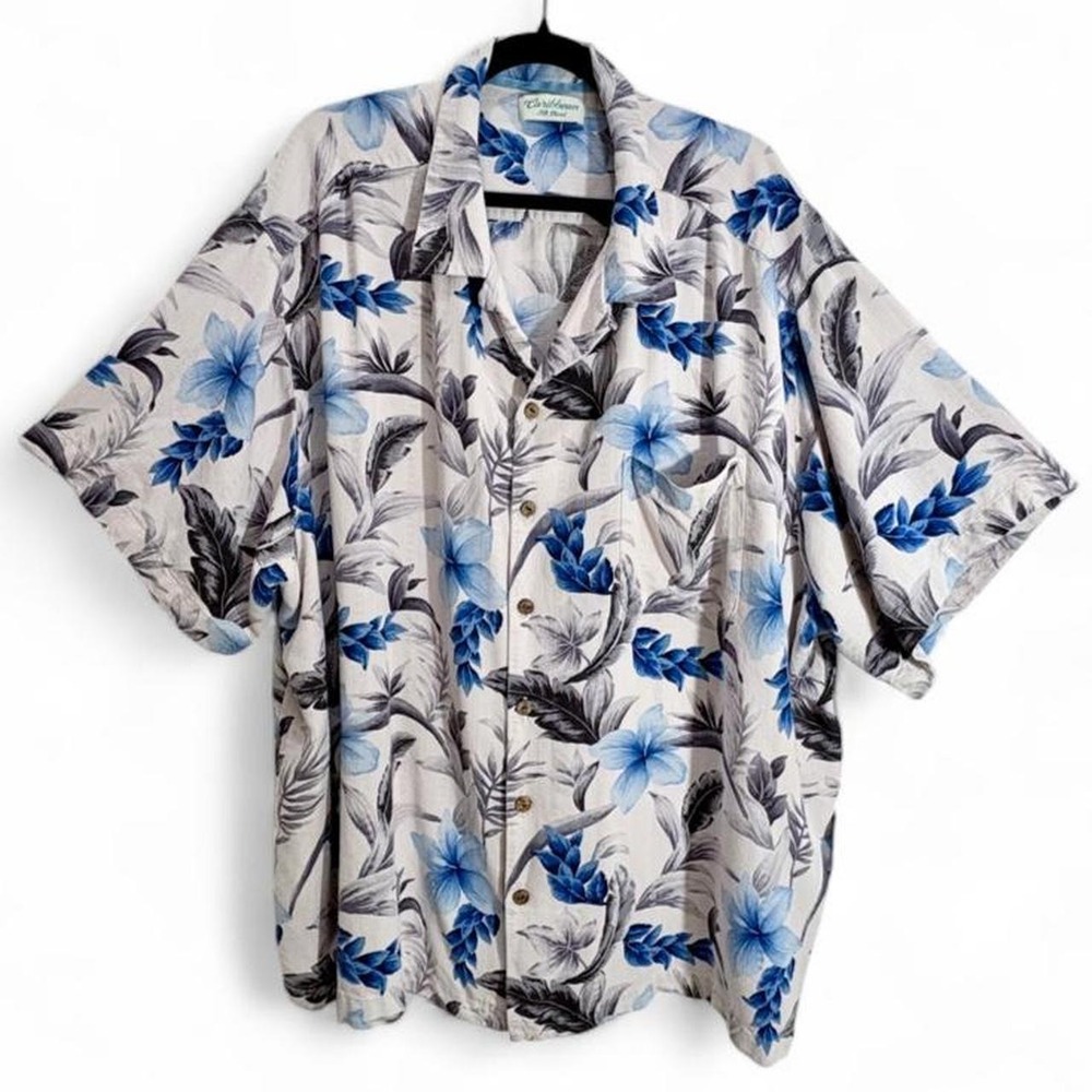 Hawaiian Camp Shirt Caribbean Silk Blend Coastal Grandpa Tropical Hibiscus 4XB